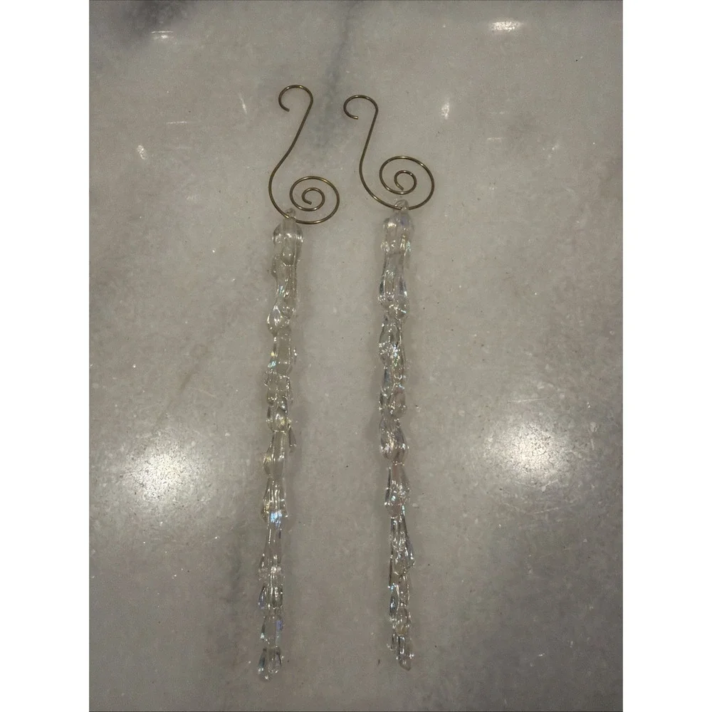 Icicle Ornaments Clear Plastic 6 Inches Long Set of 26 With Gold Ornate Hooks 01